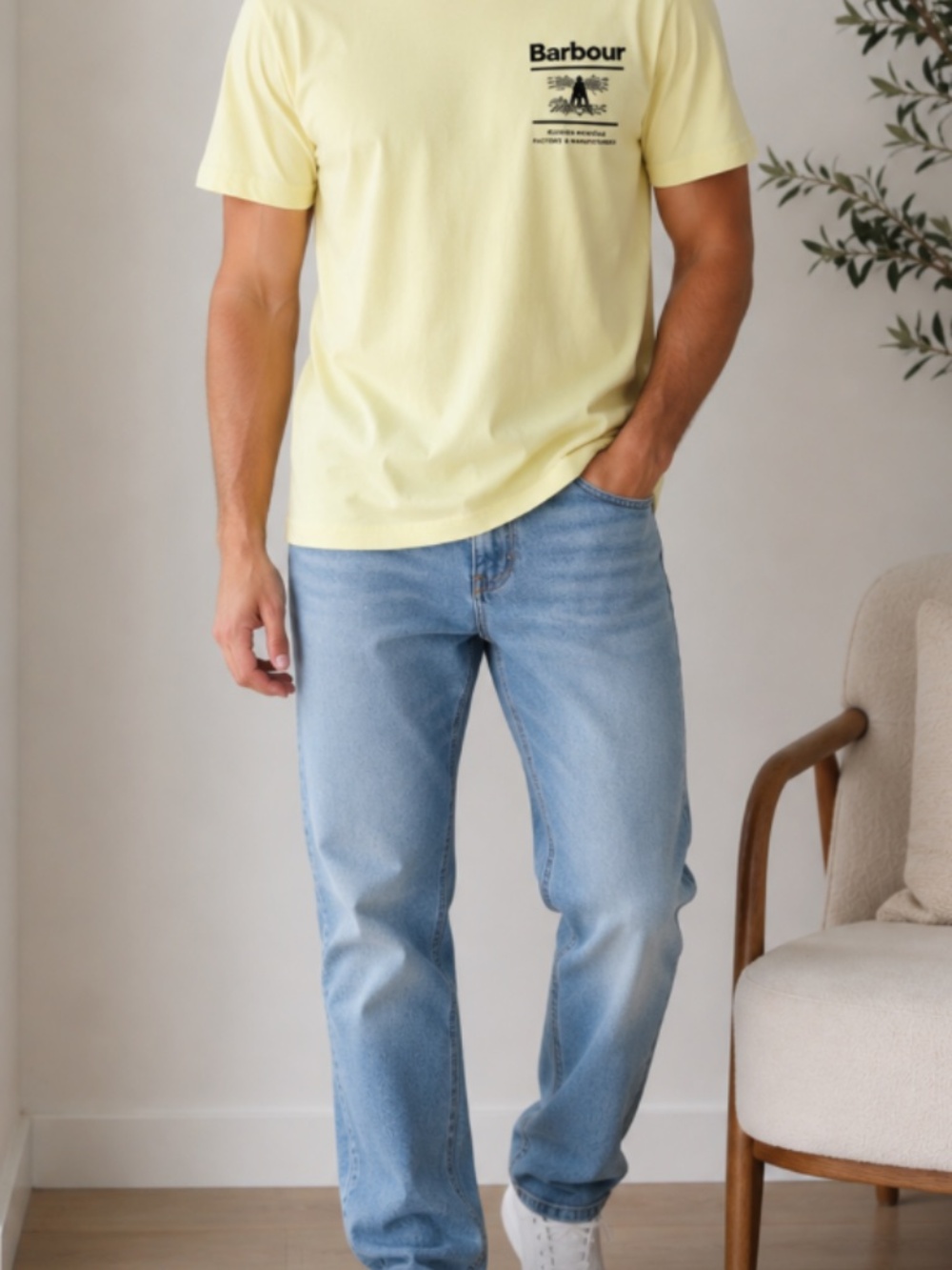 Barbour Chanonry Light Yellow Graphic T-Shirt Men’s Size M | 100% Cotton Tee
